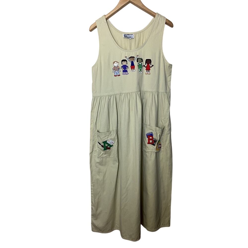 Vintage 80’s 90’s Rama of USA Teacher Jumper Dress Cotton Embroidered Midi M